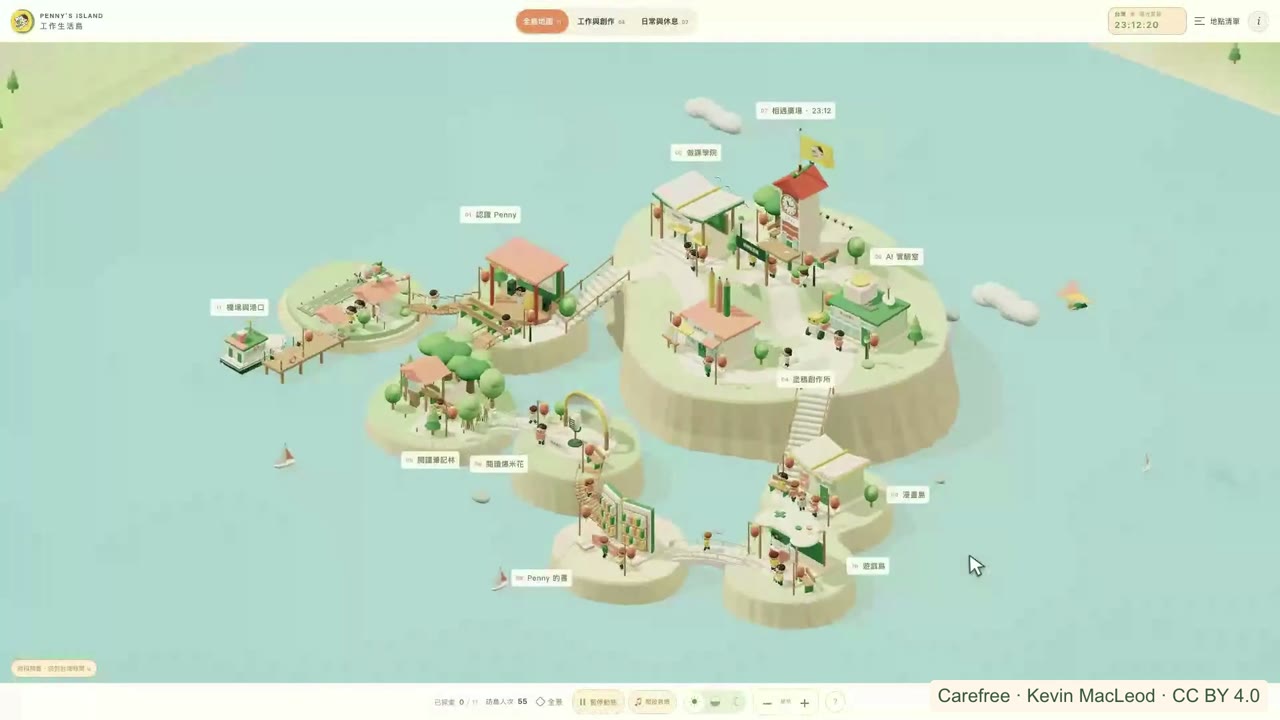 Penny 工作生活島的 3D 海島全景